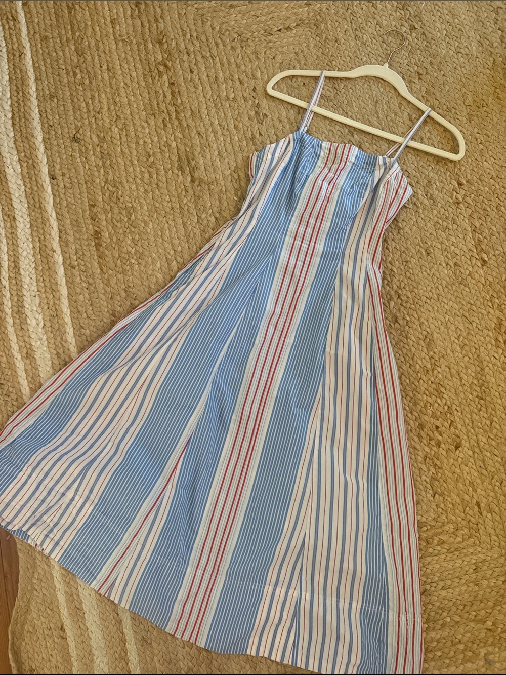Striped Spaghetti‑Strap Casual Dress in Blue, White & Red